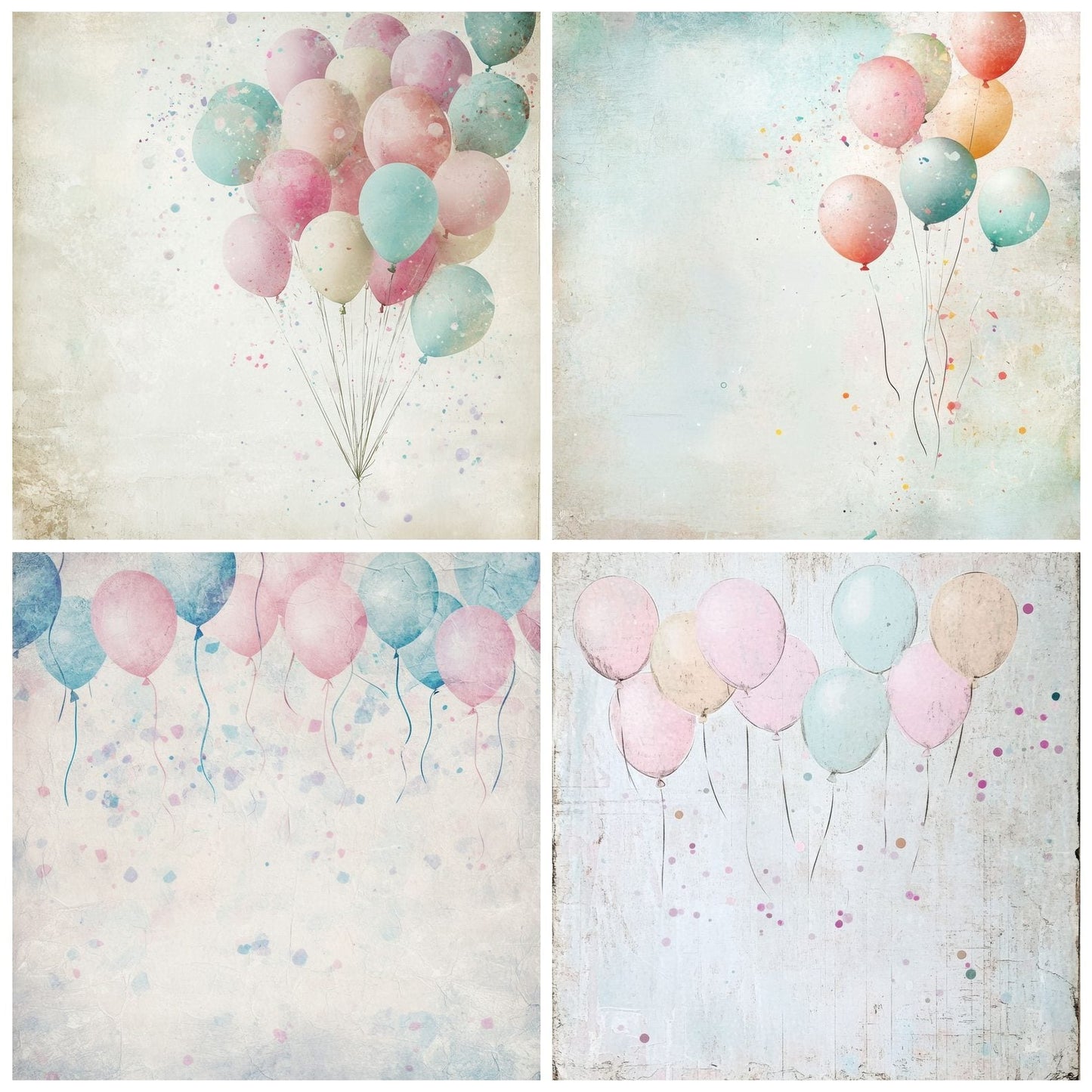 Pastel Balloons Confetti Background Digital Paper Pack (DDD002906)