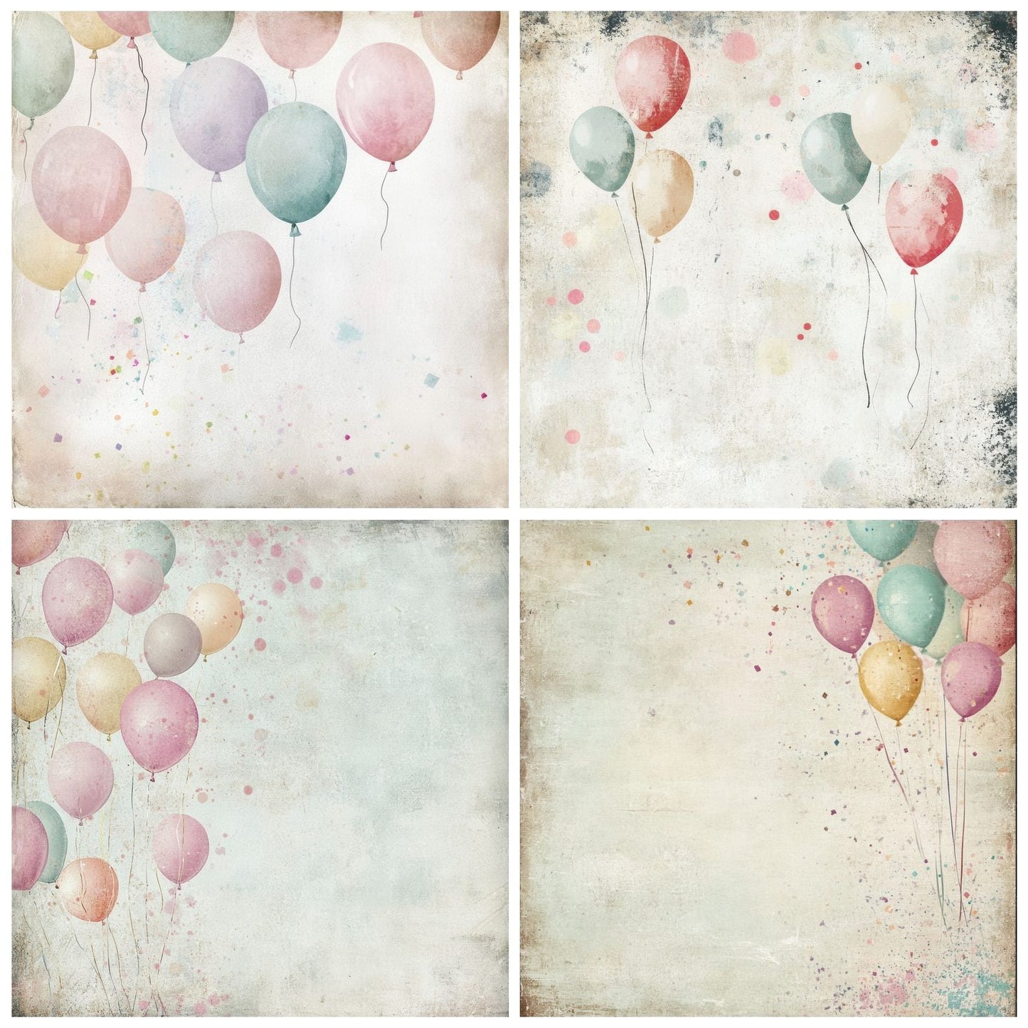 Pastel Balloons Confetti Background Digital Paper Pack (DDD002906)