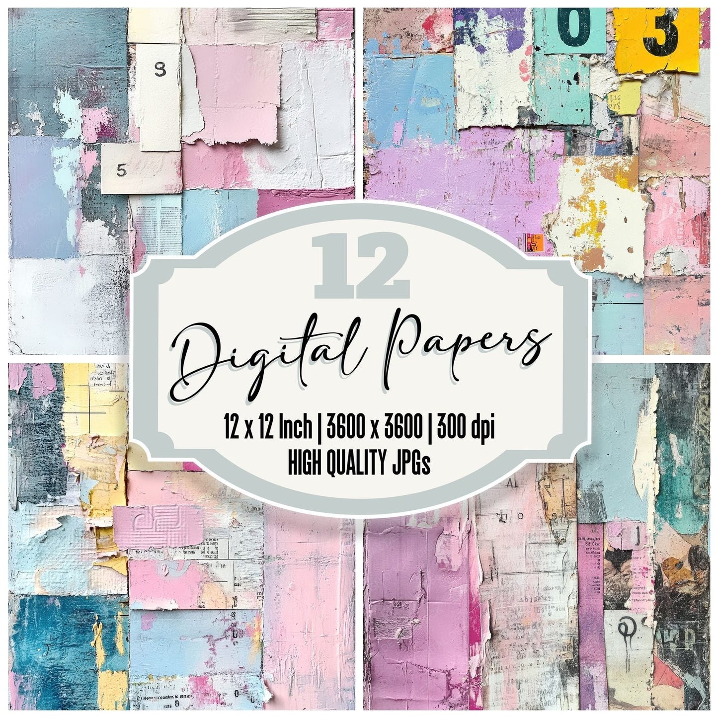 Pastel Collage Layers Digital Paper Pack (DDD002916)