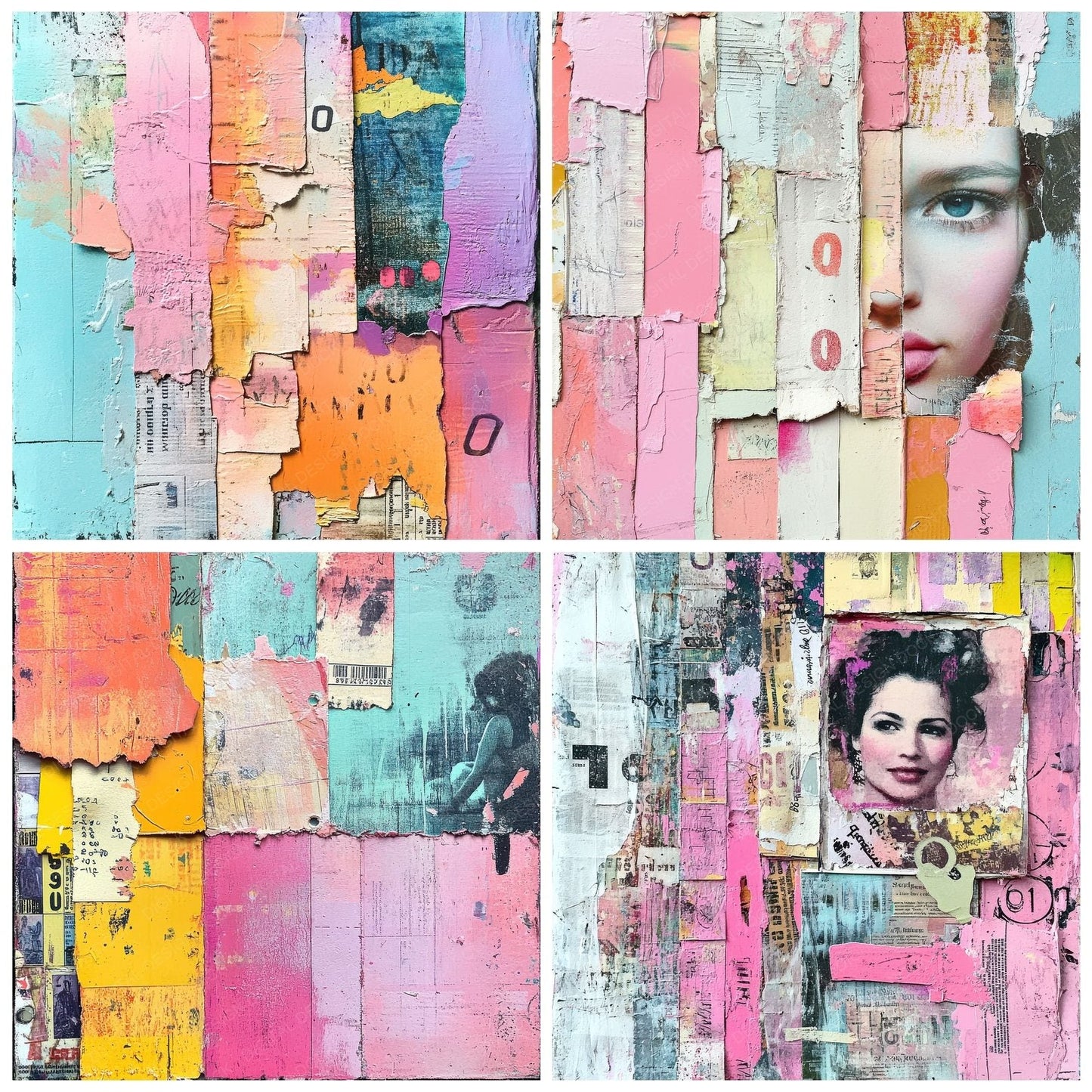 Pastel Collage Layers Digital Paper Pack (DDD002916)