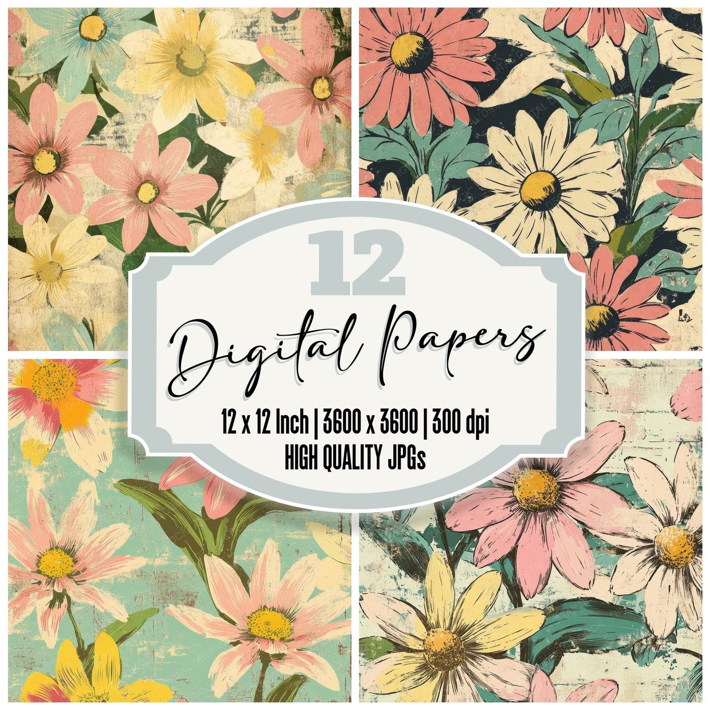Pastel Halftone Florals Digital Paper Pack (DDD002921)