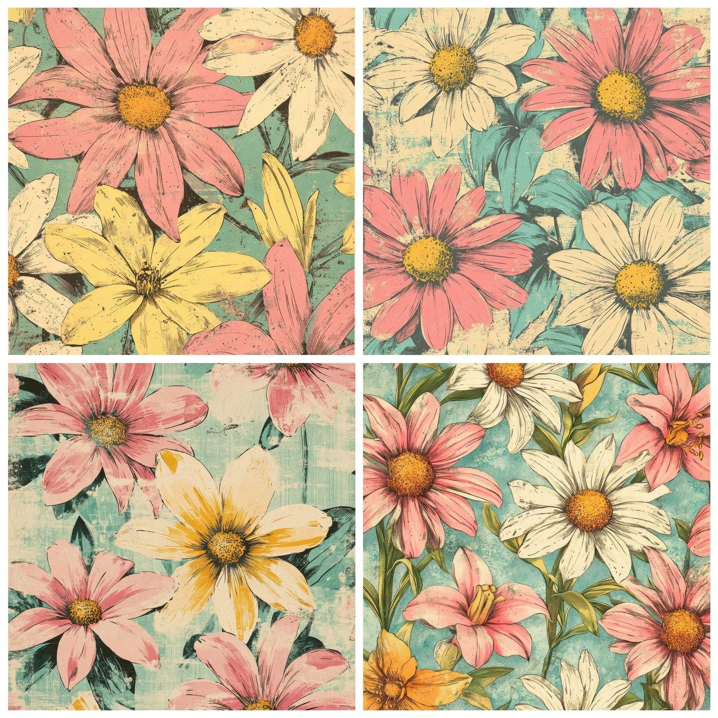 Pastel Halftone Florals Digital Paper Pack (DDD002921)