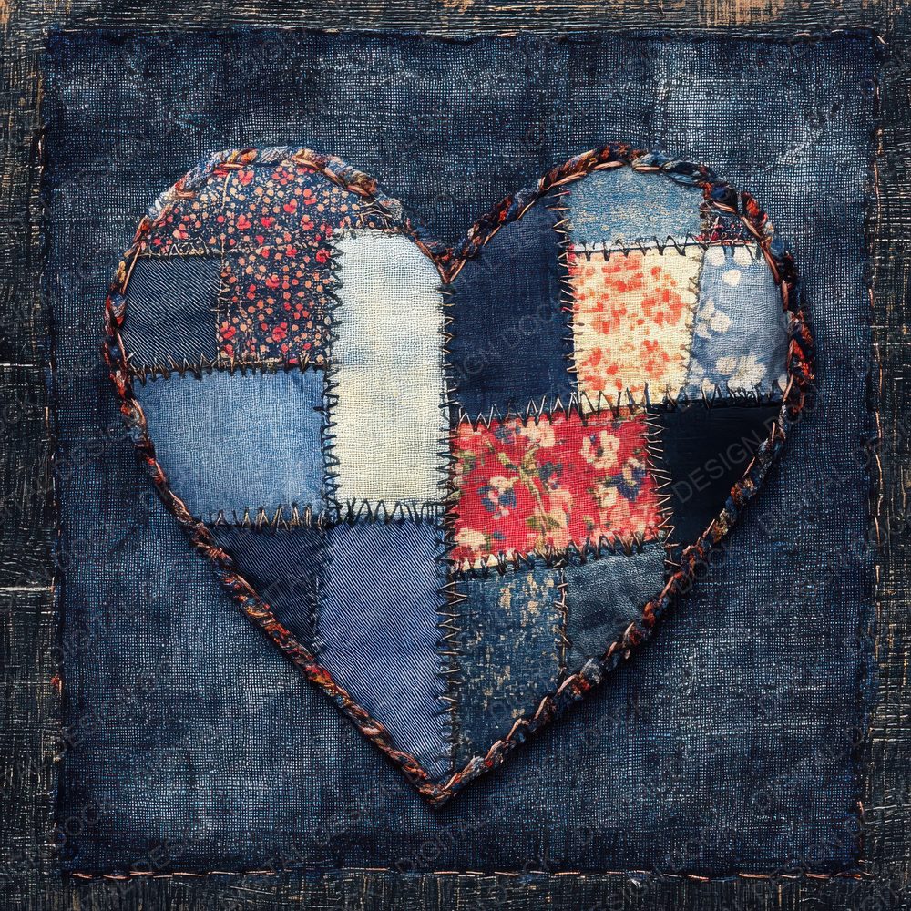 Patchwork Denim Heart Digital Paper Pack (DDD002939)