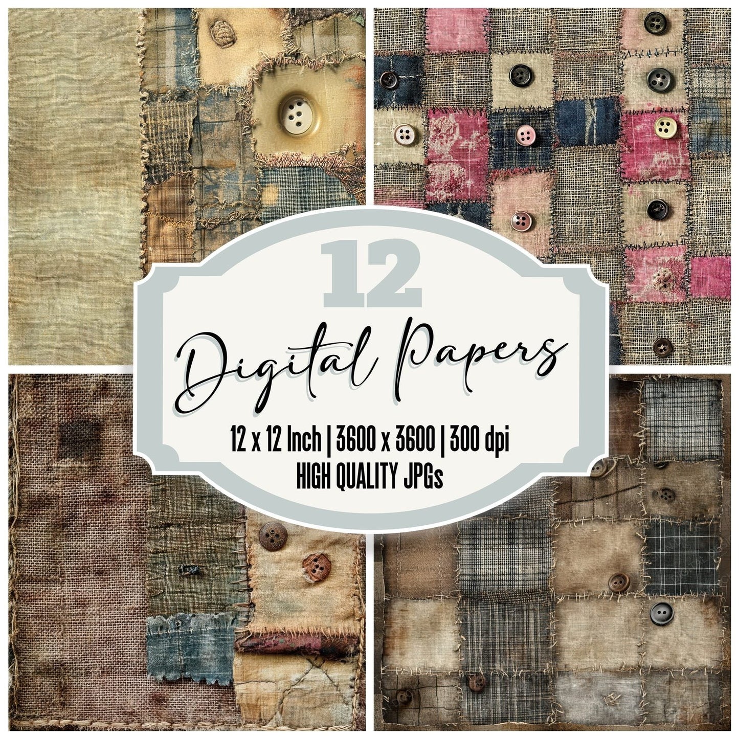 Patchwork Tweed Fabric Digital Paper Digital Paper Pack (DDD002946)