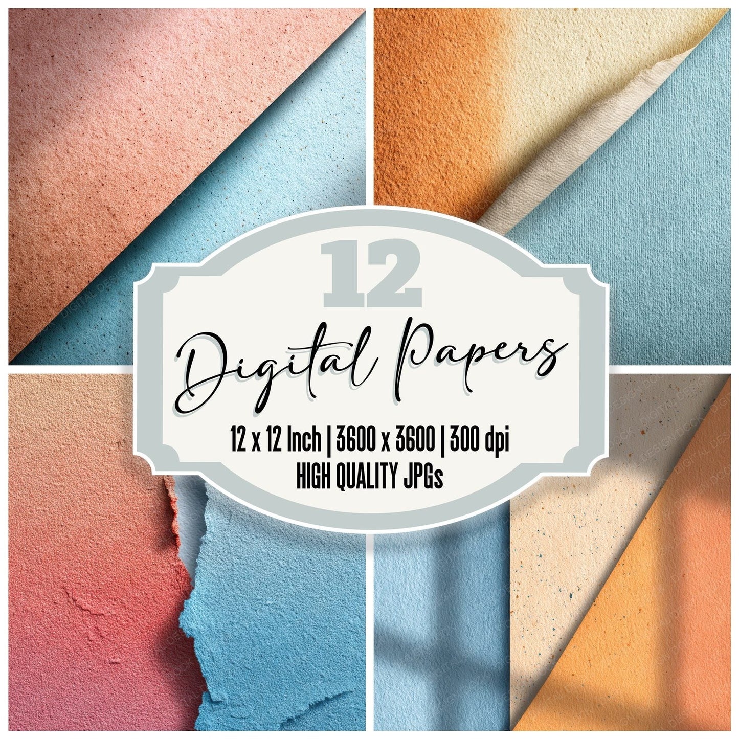 Peach Blue Line Digital Paper Pack (DDD002950)