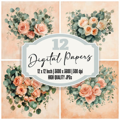 Peach Bouquet Love Digital Paper Pack (DDD002951)