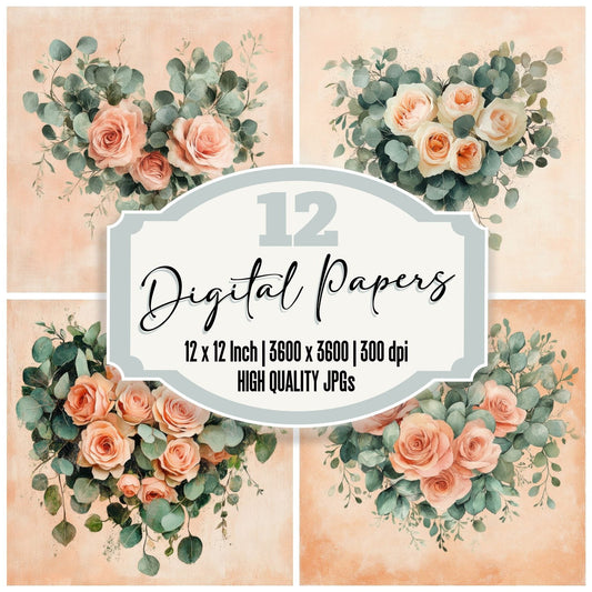 Peach Bouquet Love Digital Paper Pack (DDD002951)