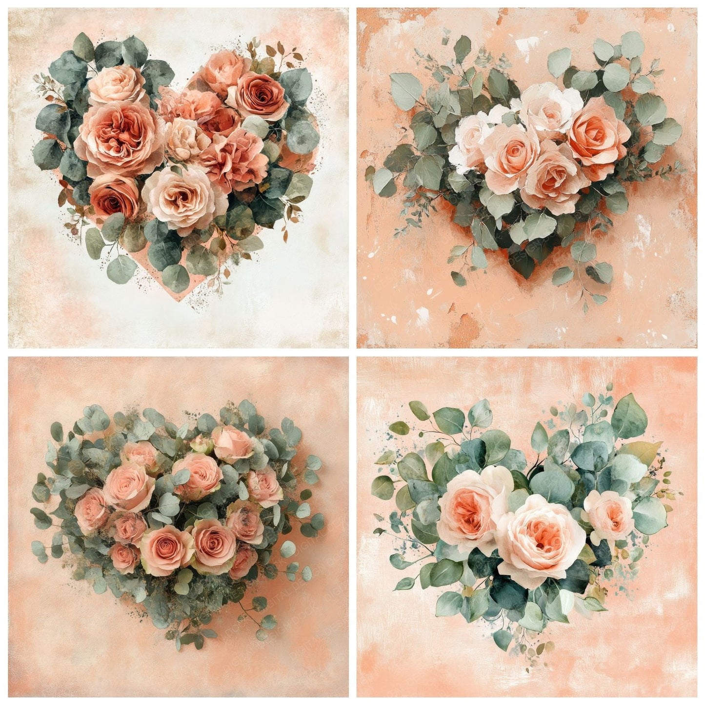 Peach Bouquet Love Digital Paper Pack (DDD002951)