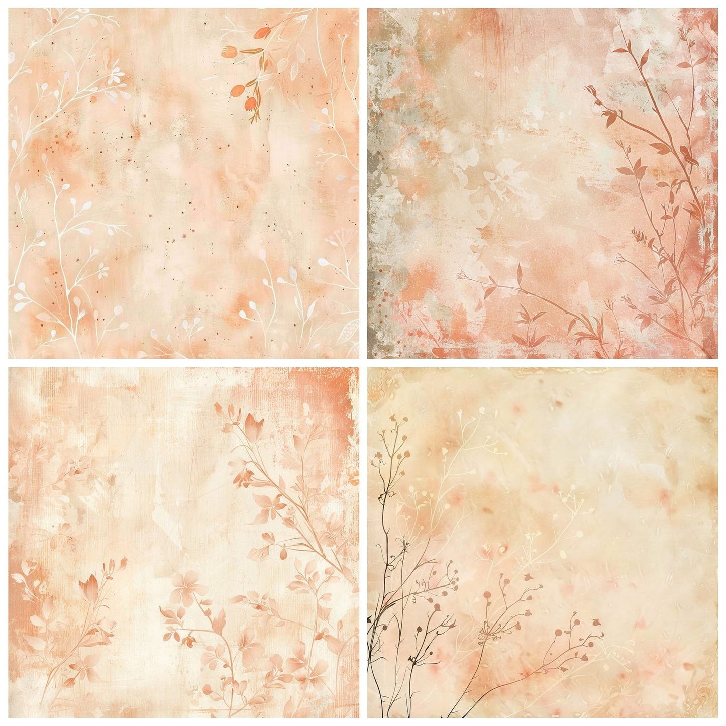 Peach and Cream Floral Digital Paper Pack (DDD002959)
