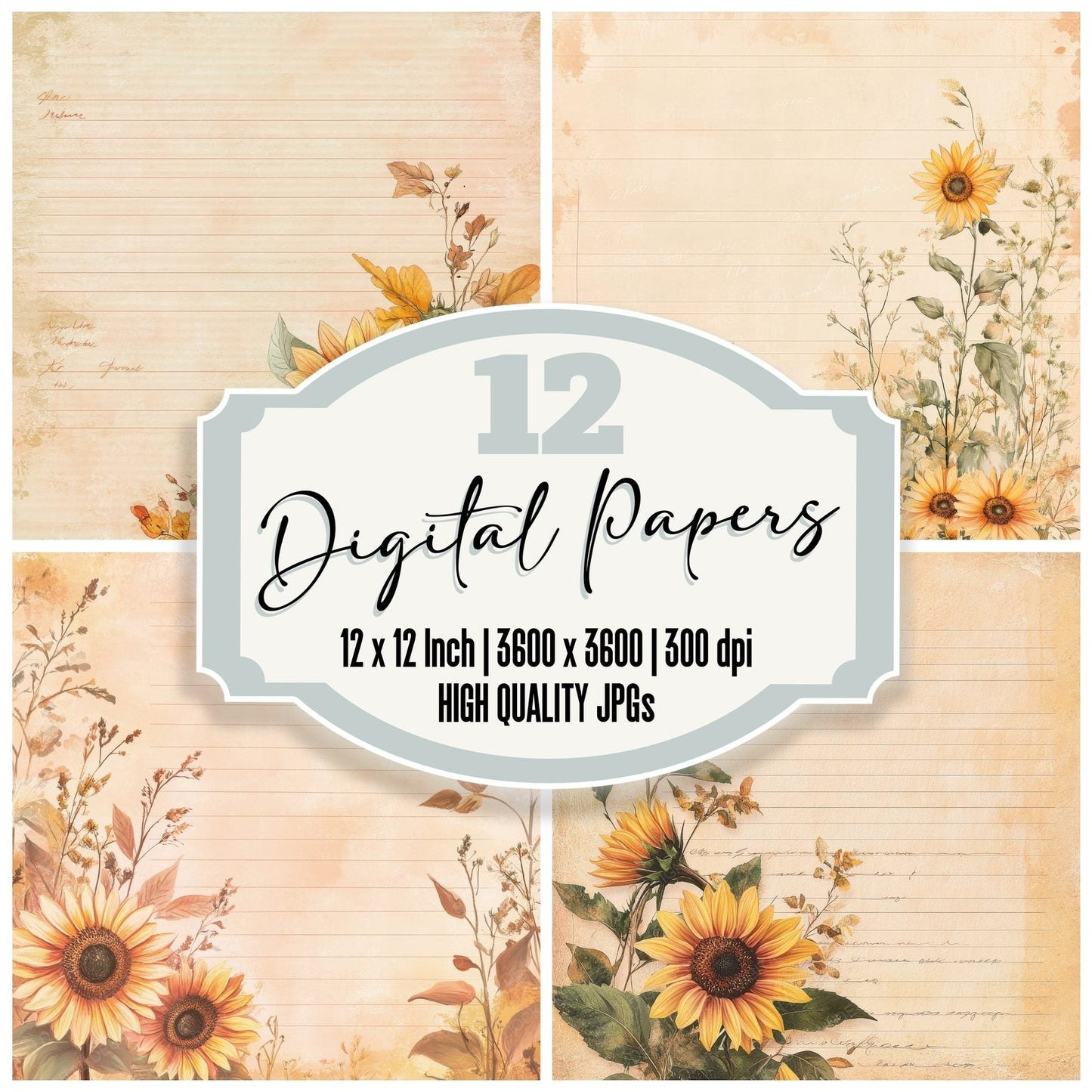 Peach Sunflower Script Digital Paper Pack (DDD002961)