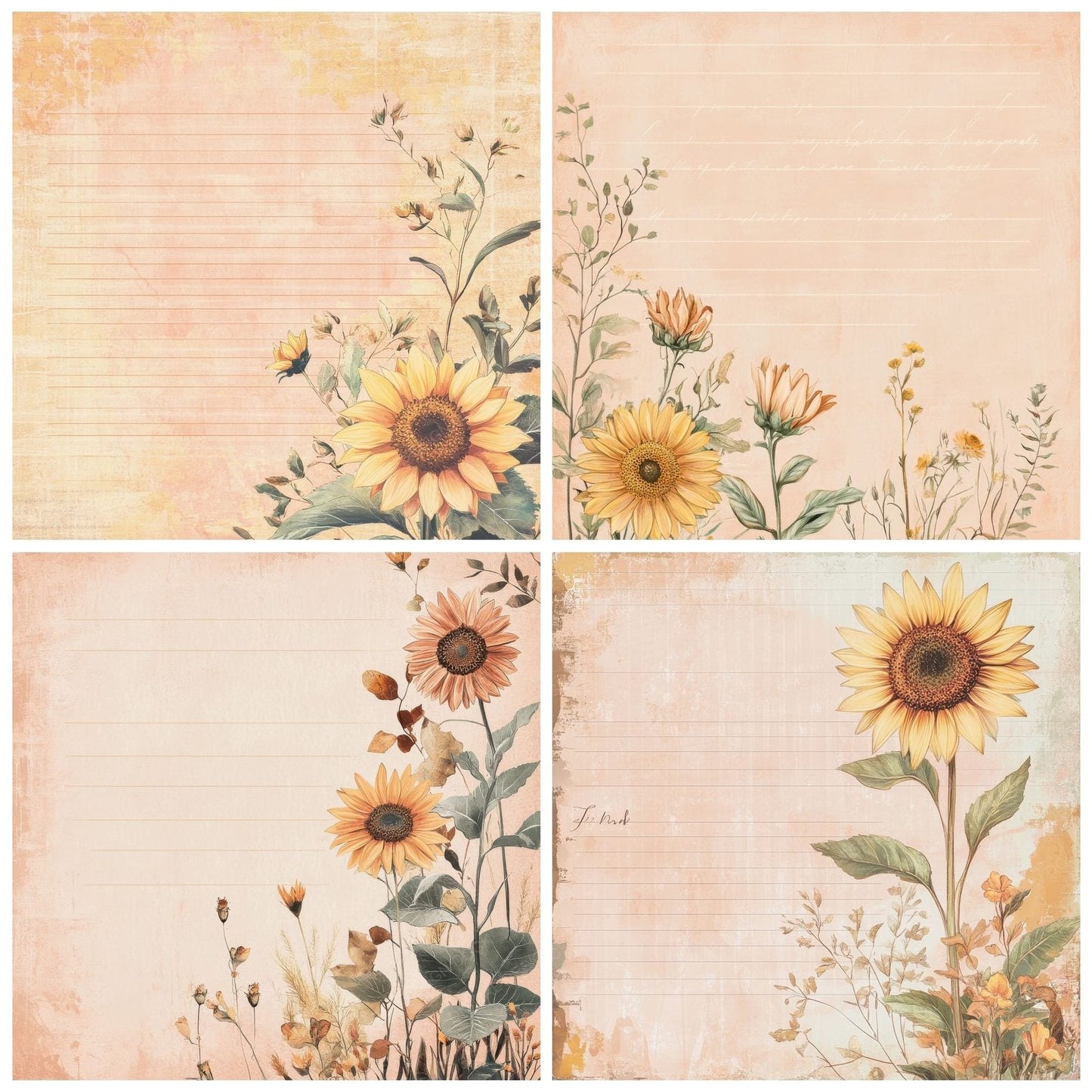 Peach Sunflower Script Digital Paper Pack (DDD002961)