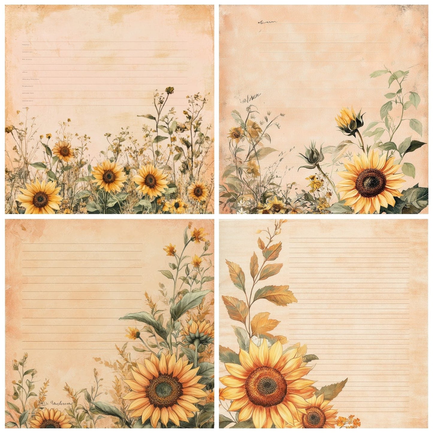 Peach Sunflower Script Digital Paper Pack (DDD002961)
