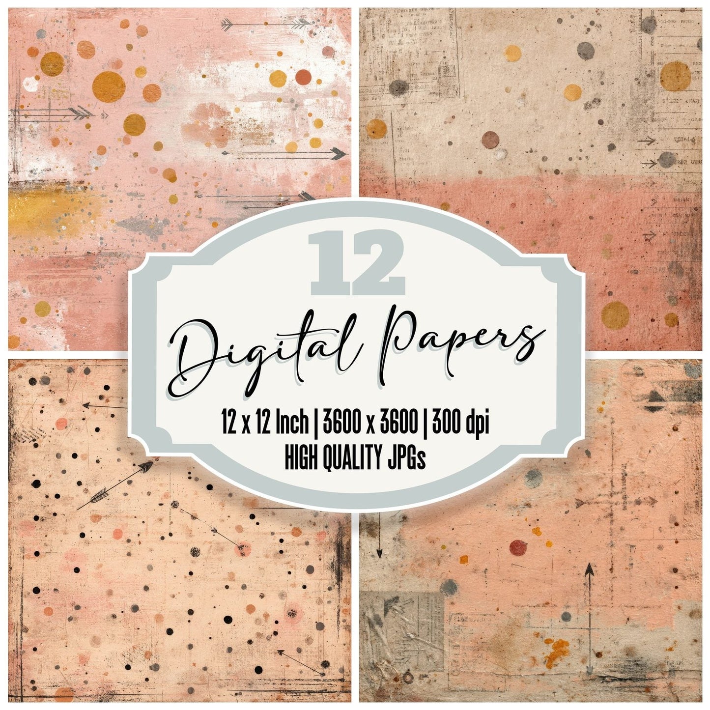 Peach Ticket Arrow Texture Digital Paper Pack (DDD002962)