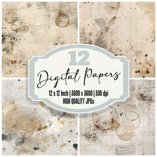 Pearl Coffee Feather Grid Digital Paper Pack (DDD002966)