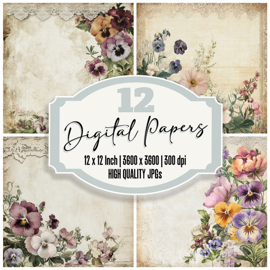 Peony Calling Card Border Digital Paper Pack (DDD002972)