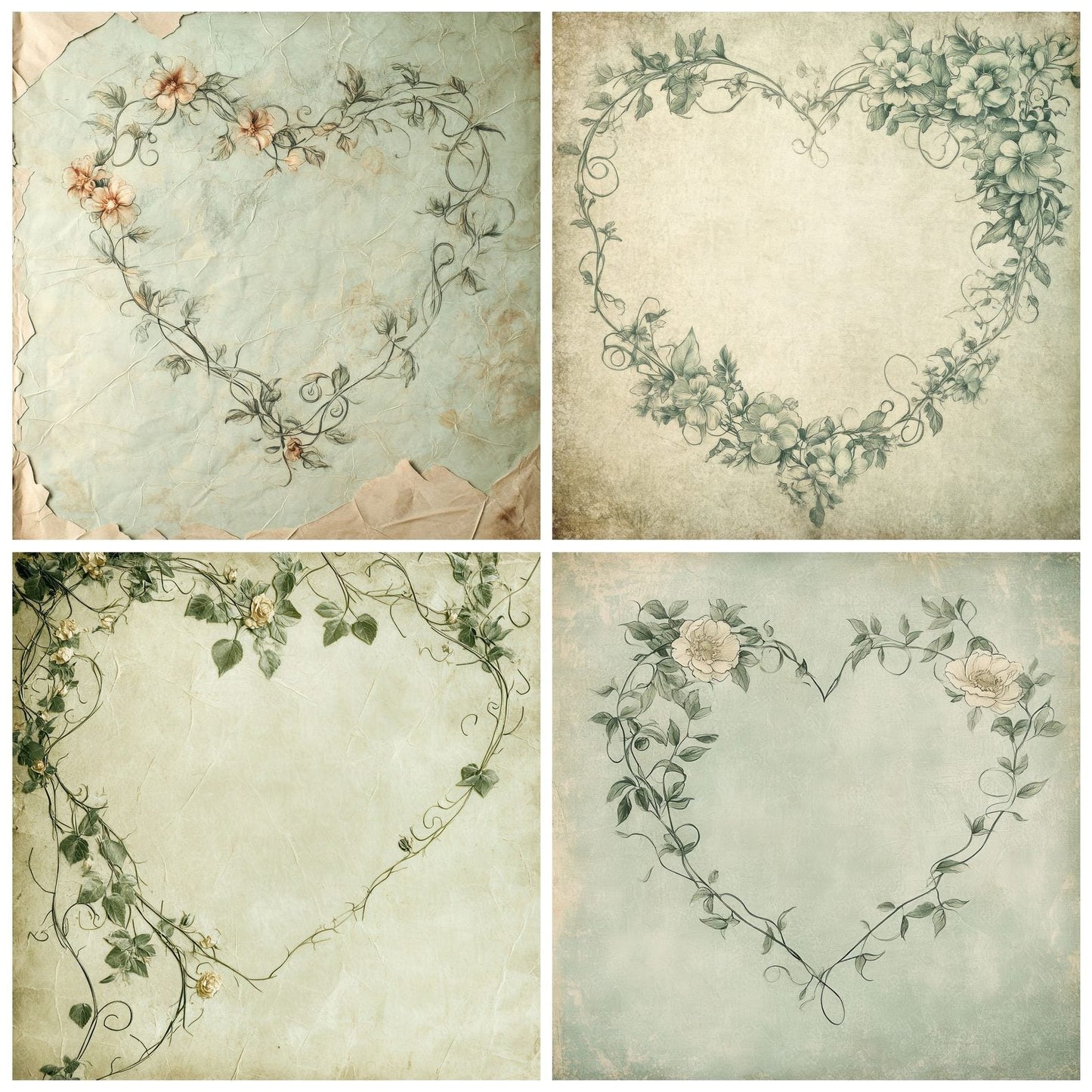 Peony Scroll Heart Digital Paper Pack (DDD002974)