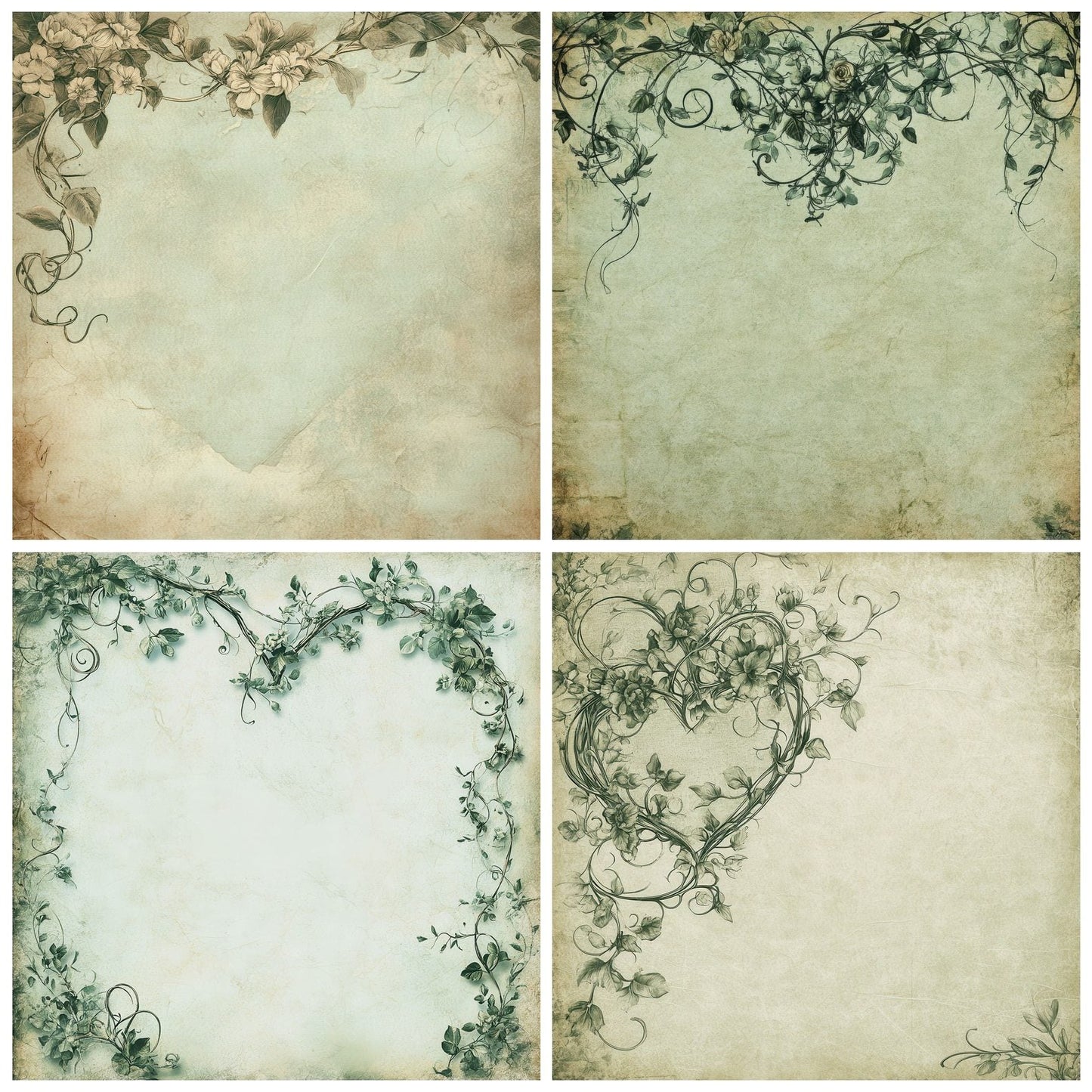 Peony Scroll Heart Digital Paper Pack (DDD002974)