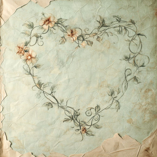 Peony Scroll Heart Digital Paper Pack (DDD002974)