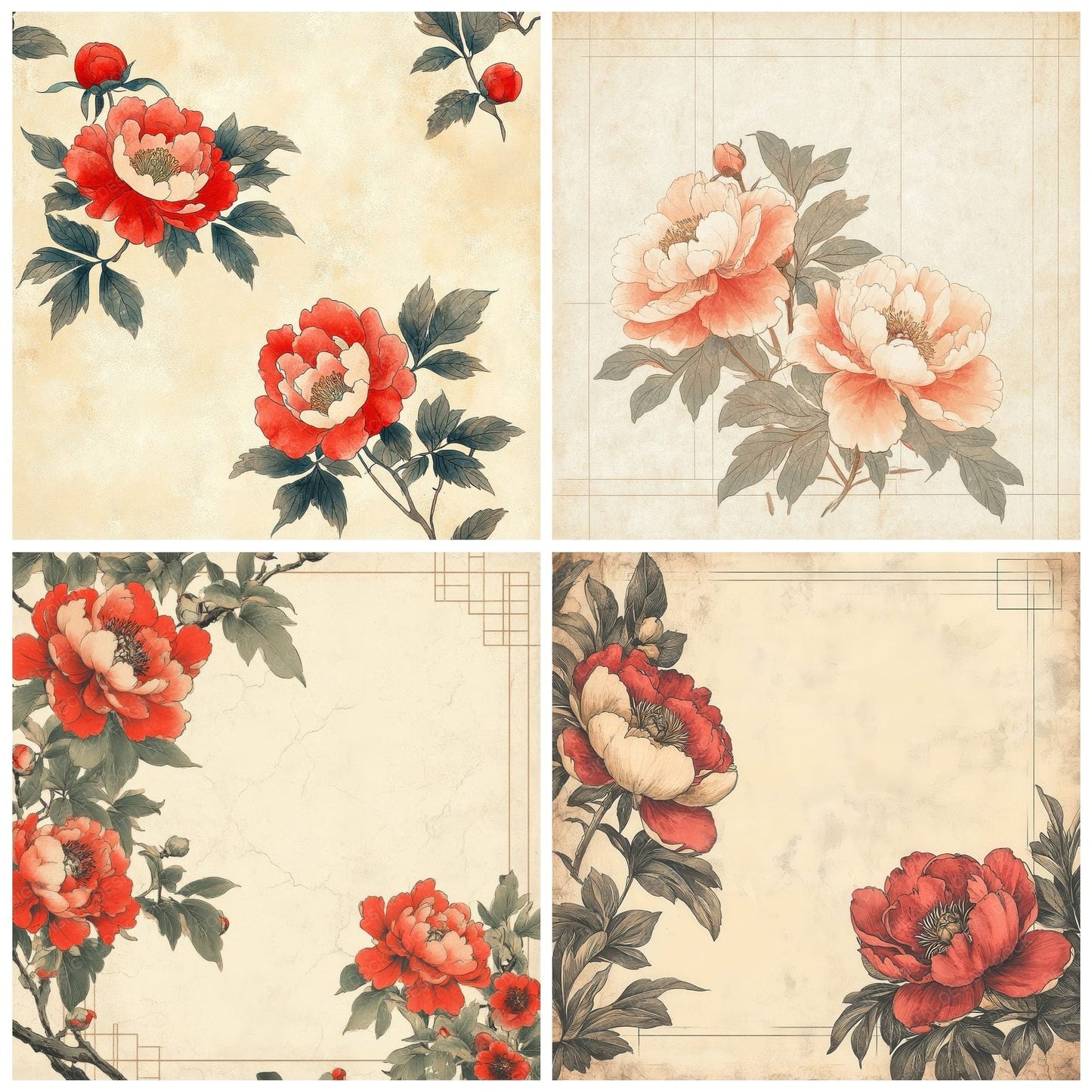 Peony Ukiyo Border Digital Paper Pack (DDD002975)