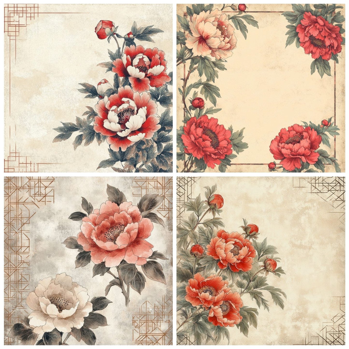 Peony Ukiyo Border Digital Paper Pack (DDD002975)