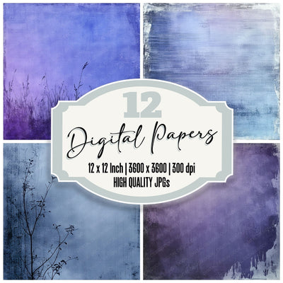 Periwinkle Blur Silhouette digital paper pack cover showing four of the 12 papers