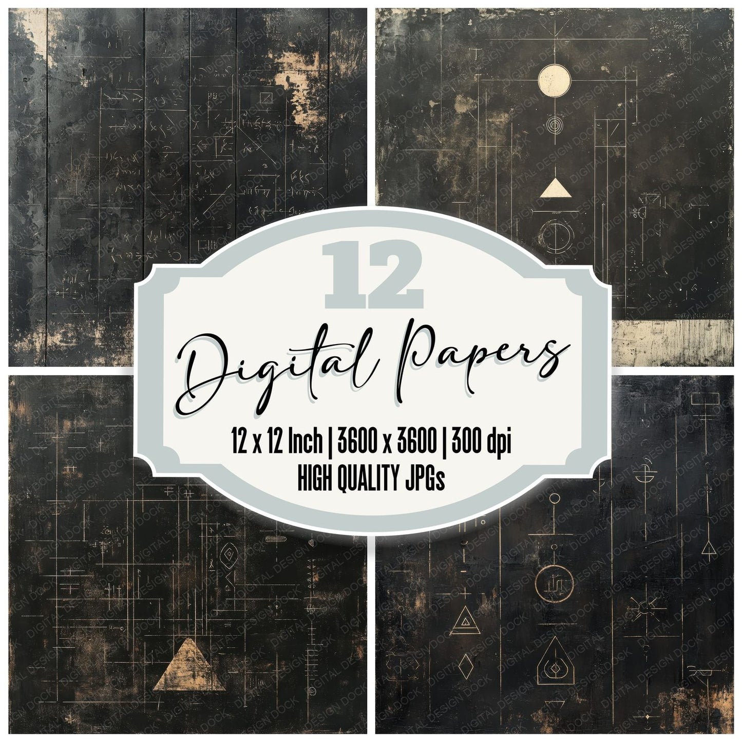 Pictograph Chalk Grid Digital Paper Pack (DDD002991)
