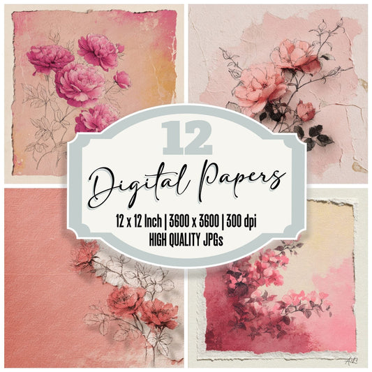 Pink Biro Rose Digital Paper Pack (DDD002995)