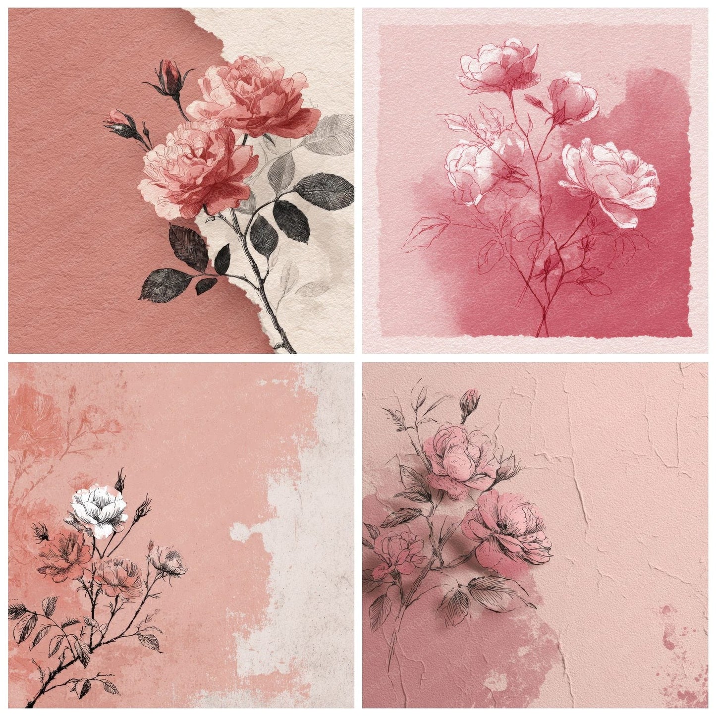 Pink Biro Rose Digital Paper Pack (DDD002995)