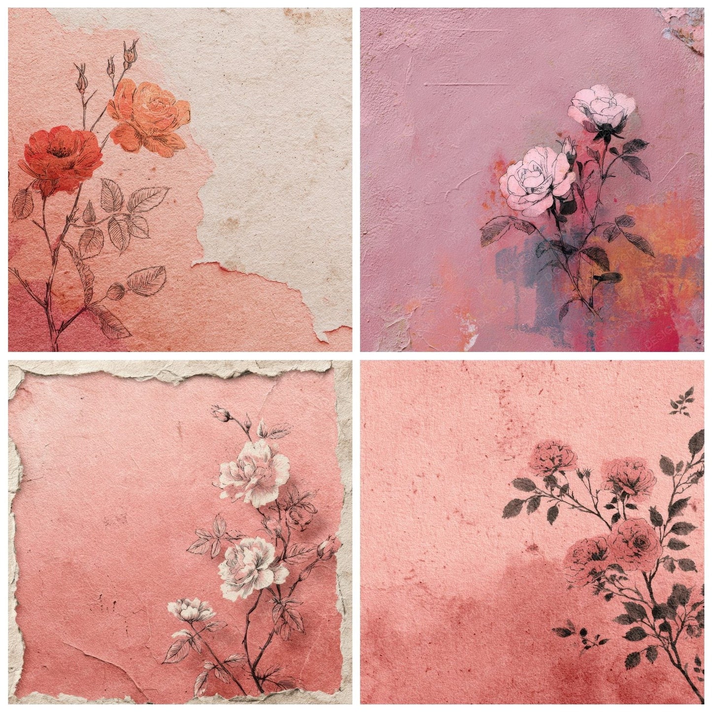 Pink Biro Rose Digital Paper Pack (DDD002995)