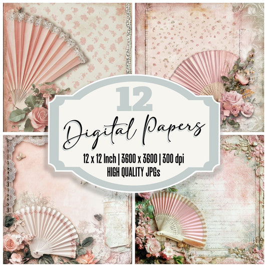 Pink Fan Collage Digital Paper Pack (DDD002997)