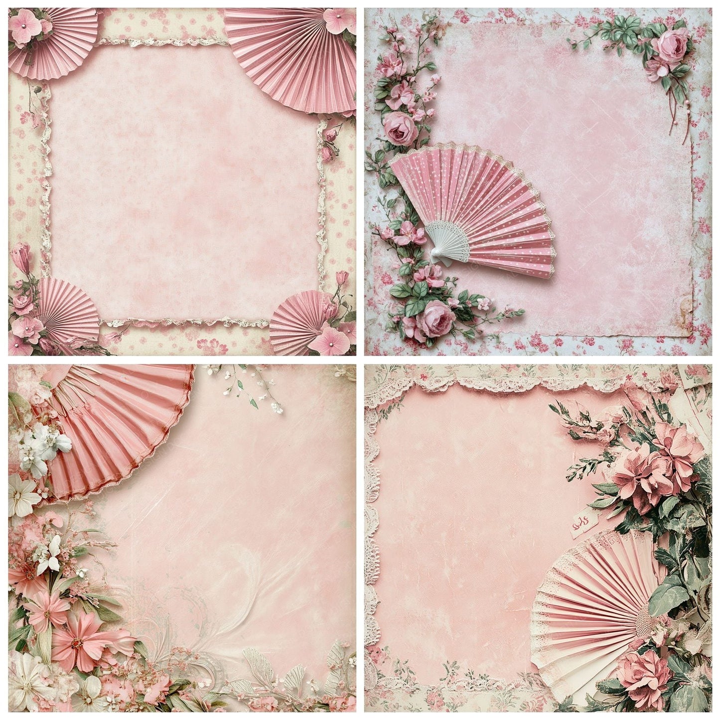 Pink Fan Collage Digital Paper Pack (DDD002997)