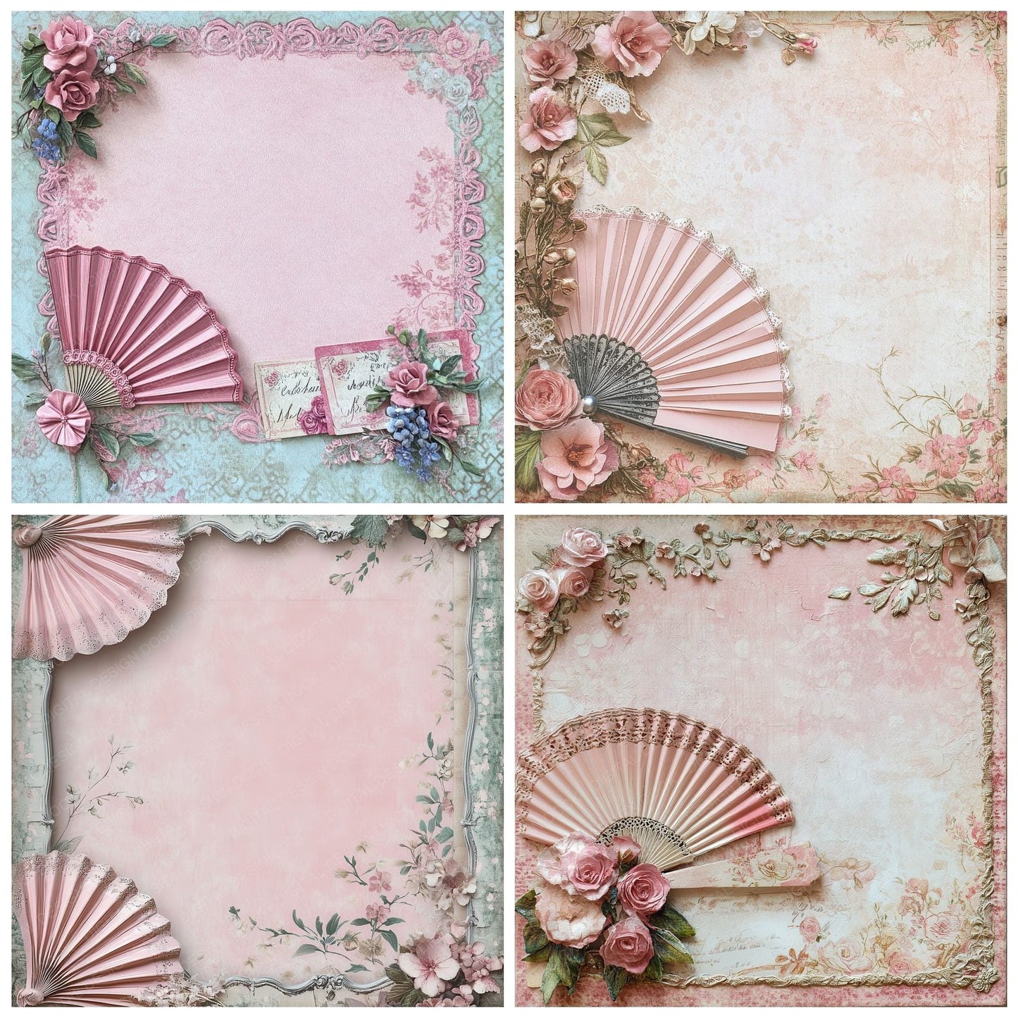 Pink Fan Collage Digital Paper Pack (DDD002997)