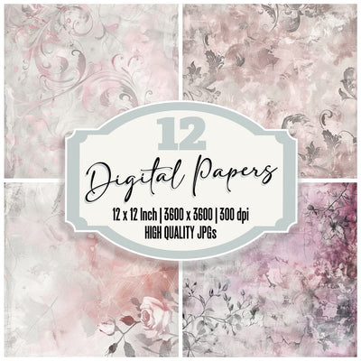 Pink and Grey Marble Floral Digital Paper Pack (DDD003000)
