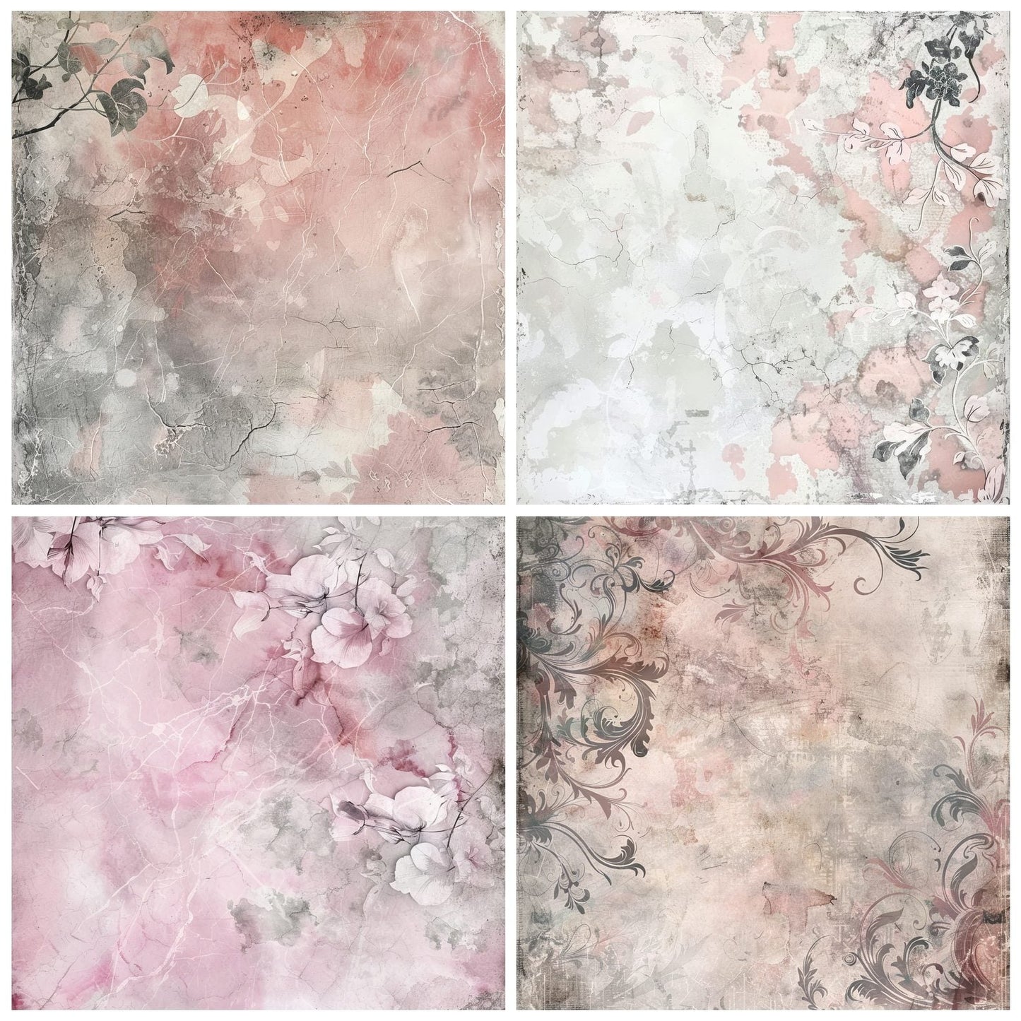 Pink and Grey Marble Floral Digital Paper Pack (DDD003000)