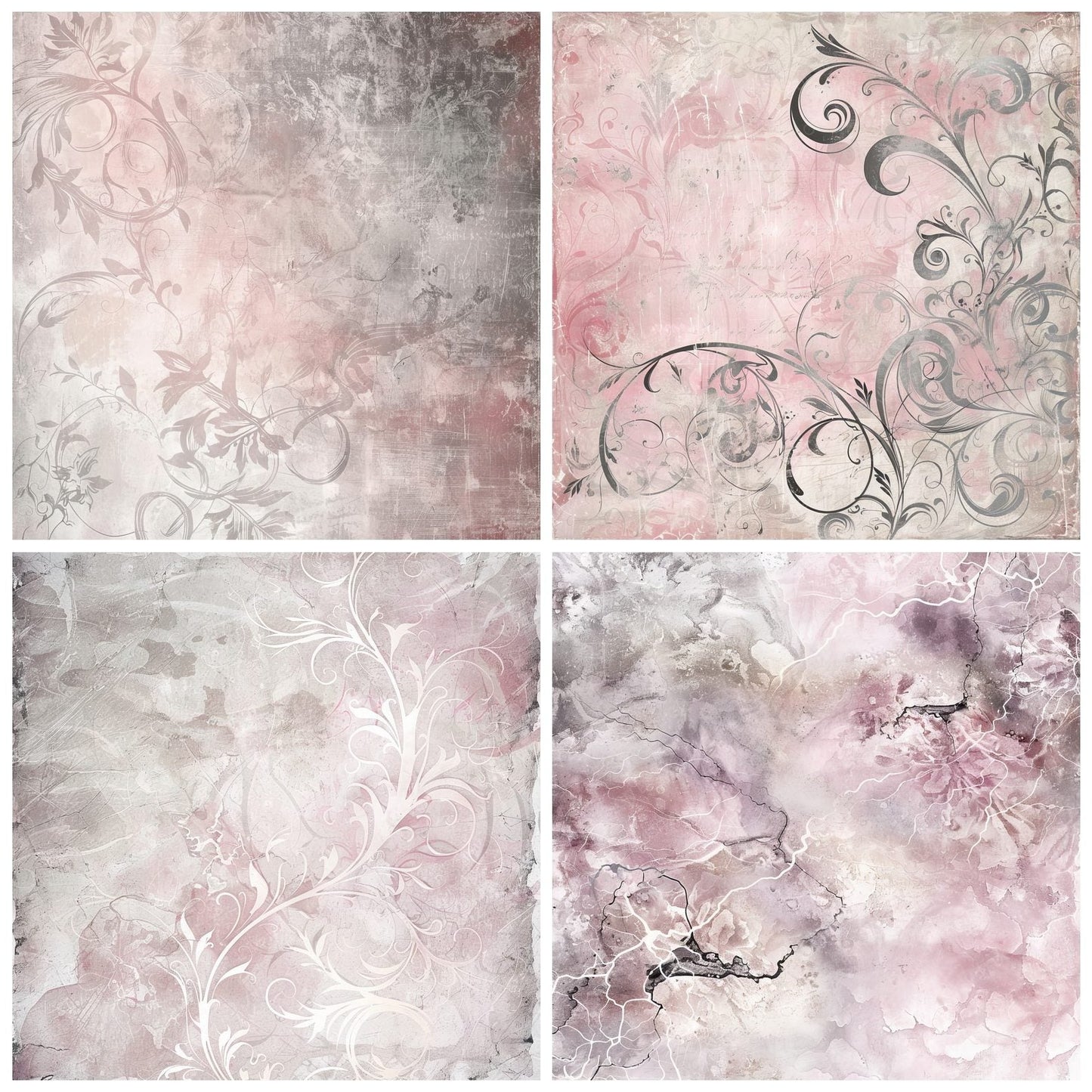Pink and Grey Marble Floral Digital Paper Pack (DDD003000)