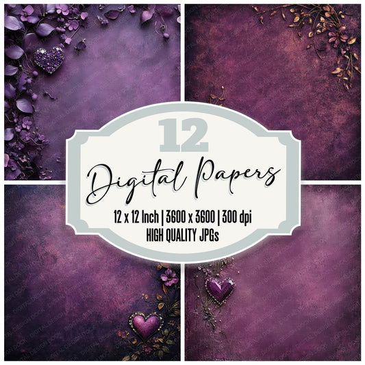 Plum Jewel Heart Fade Digital Paper Pack (DDD003030)