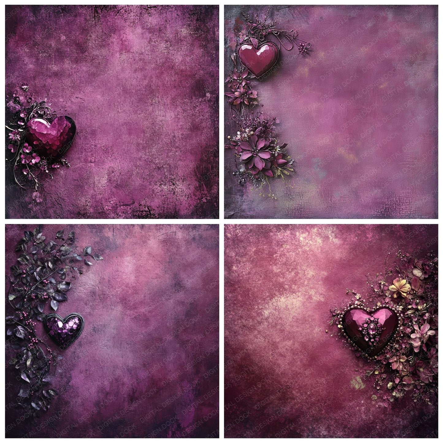 Plum Jewel Heart Fade Digital Paper Pack (DDD003030)