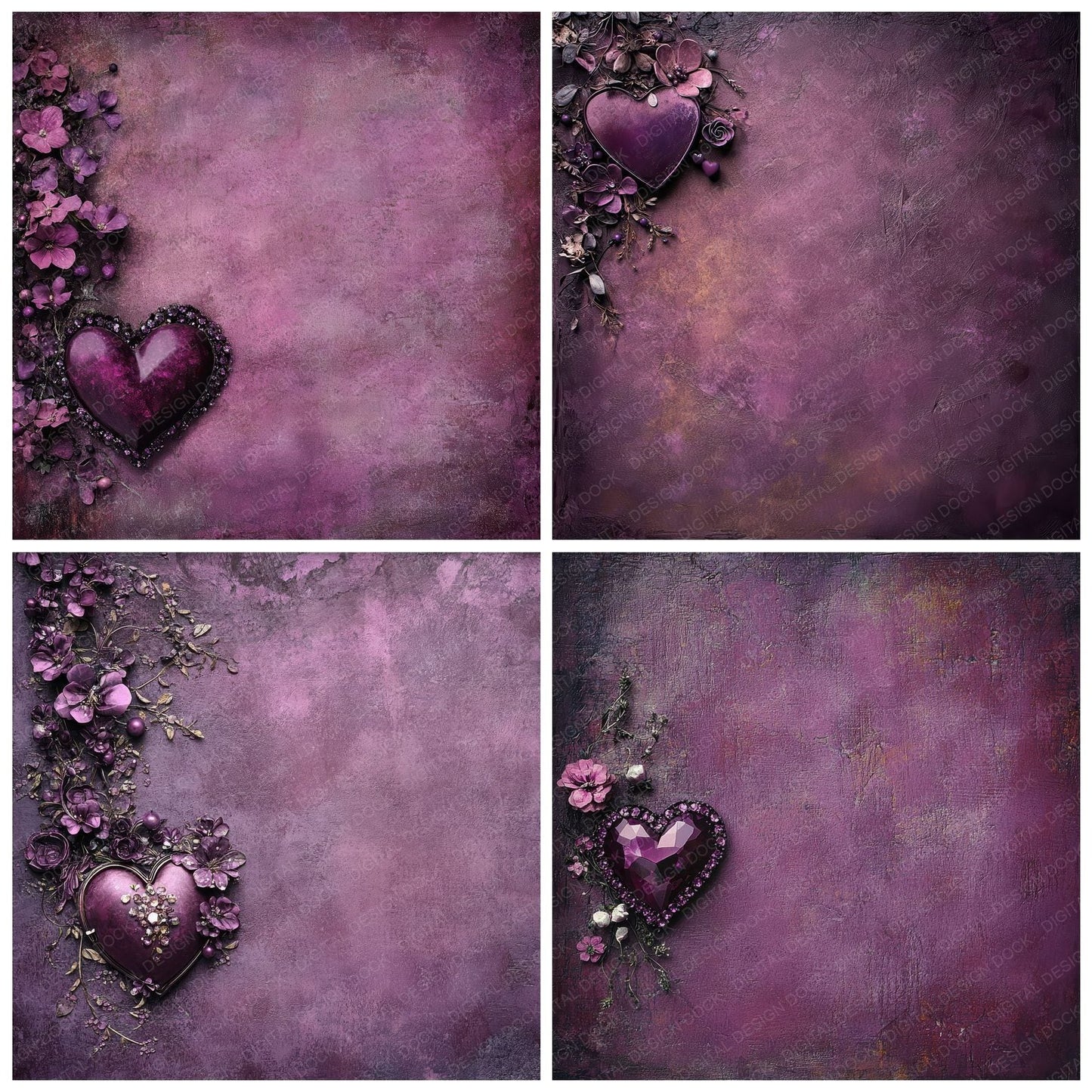Plum Jewel Heart Fade Digital Paper Pack (DDD003030)