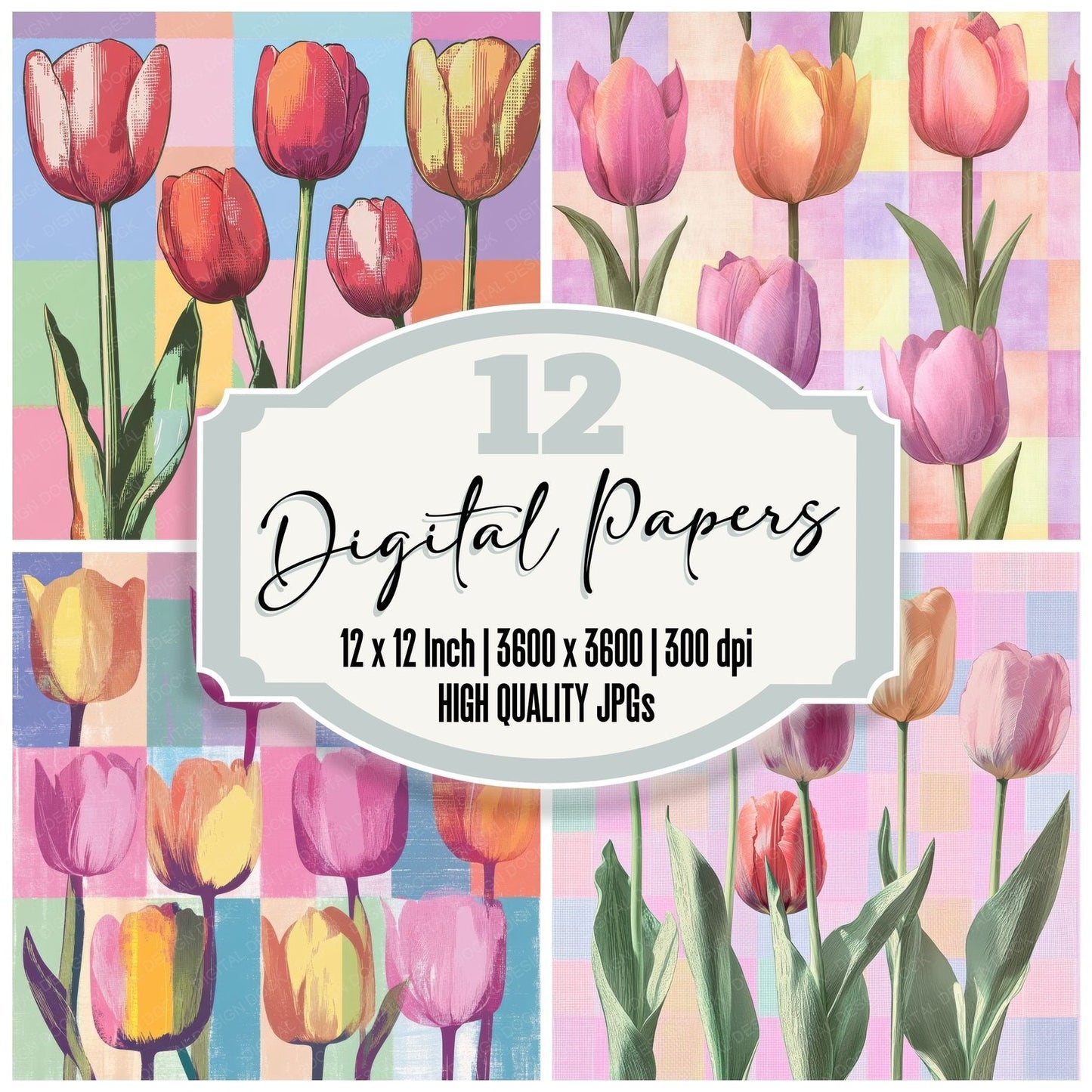 Pop Tulip Checkers Digital Paper Pack (DDD003046)