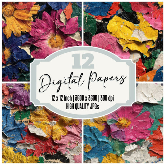 Poster Floral Tear Collage Digital Paper Pack (DDD003056)