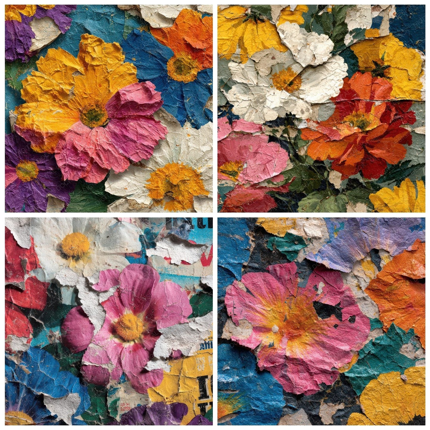 Poster Floral Tear Collage Digital Paper Pack (DDD003056)