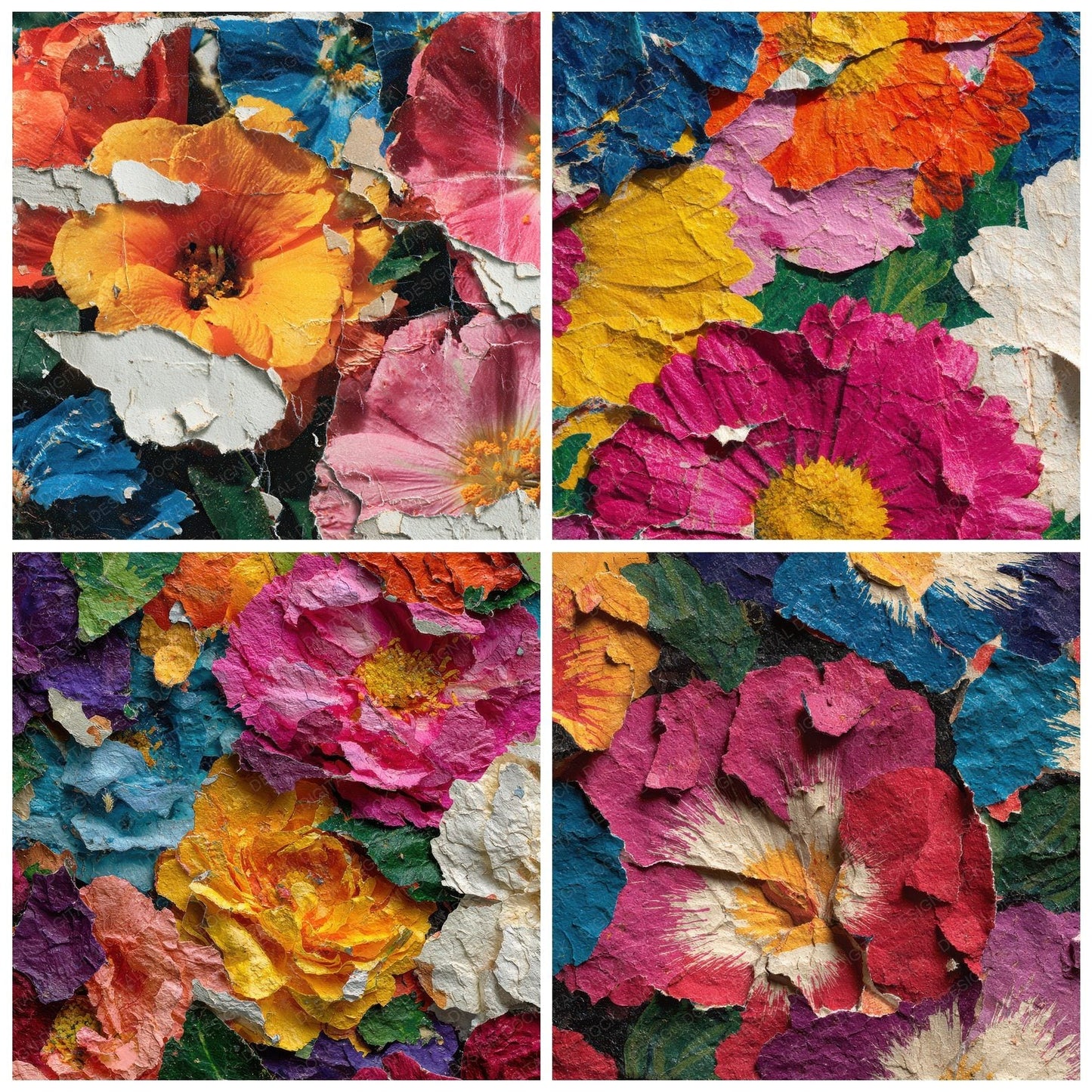 Poster Floral Tear Collage Digital Paper Pack (DDD003056)