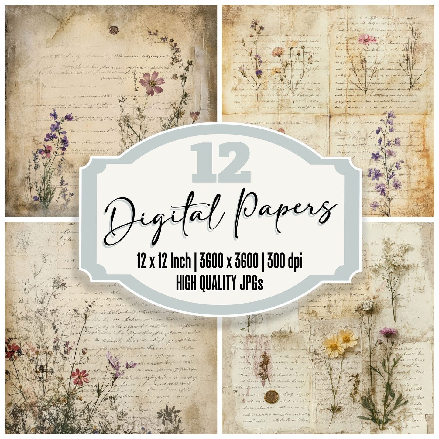 Pressed Blooms Letters Digital Paper Pack (DDD003065)
