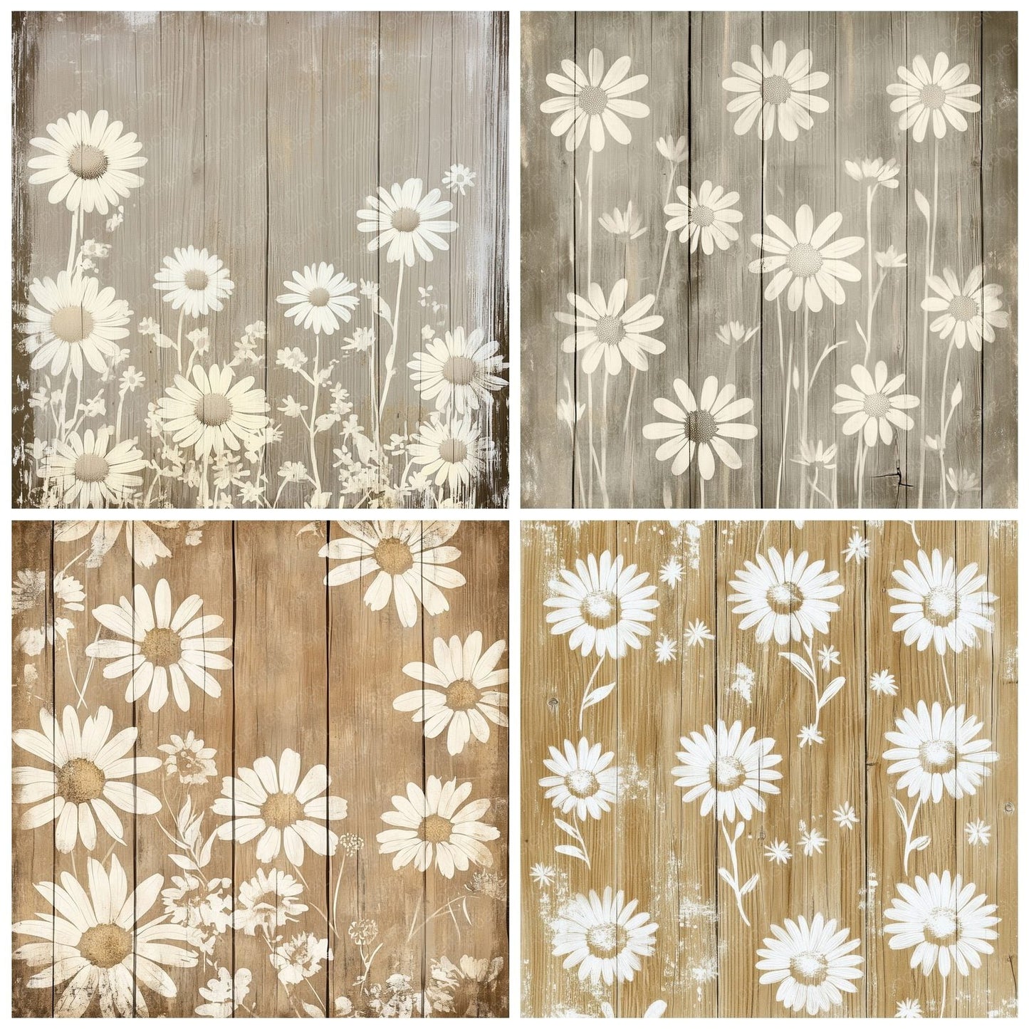 Pressed Daisy Wood Digital Paper Pack (DDD003067)