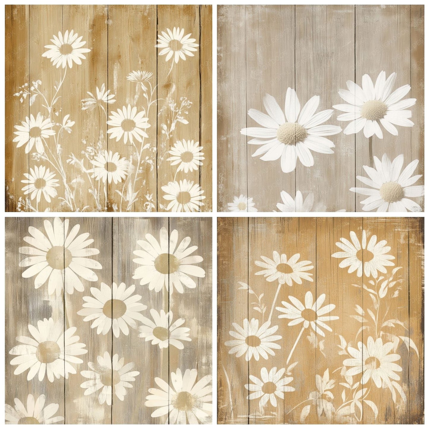 Pressed Daisy Wood Digital Paper Pack (DDD003067)