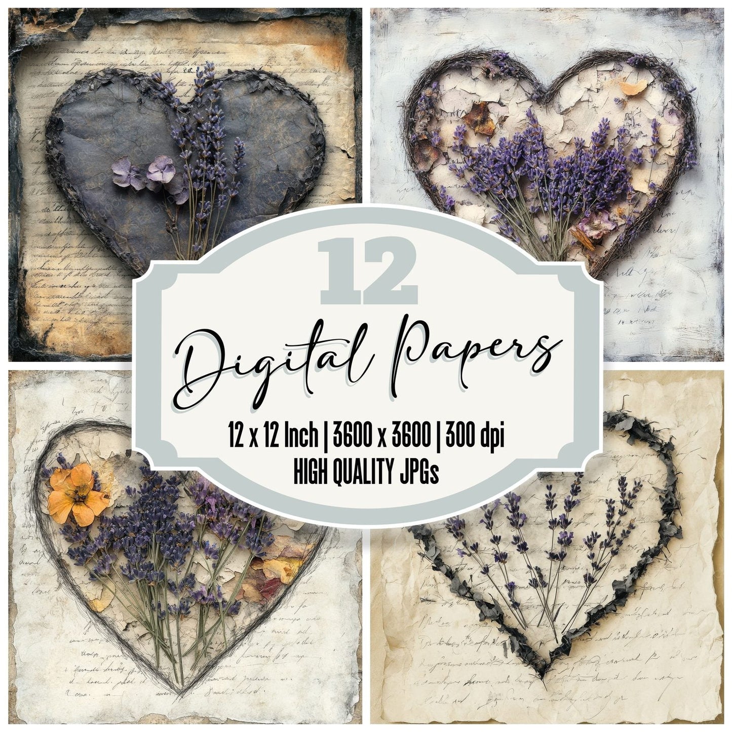 Pressed Floral Heart Digital Paper Pack (DDD003069)