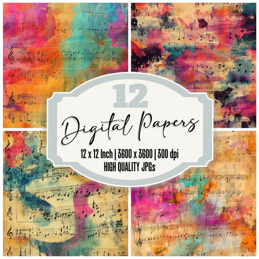 Psychedelic Music Sheets Digital Paper Pack (DDD003089)