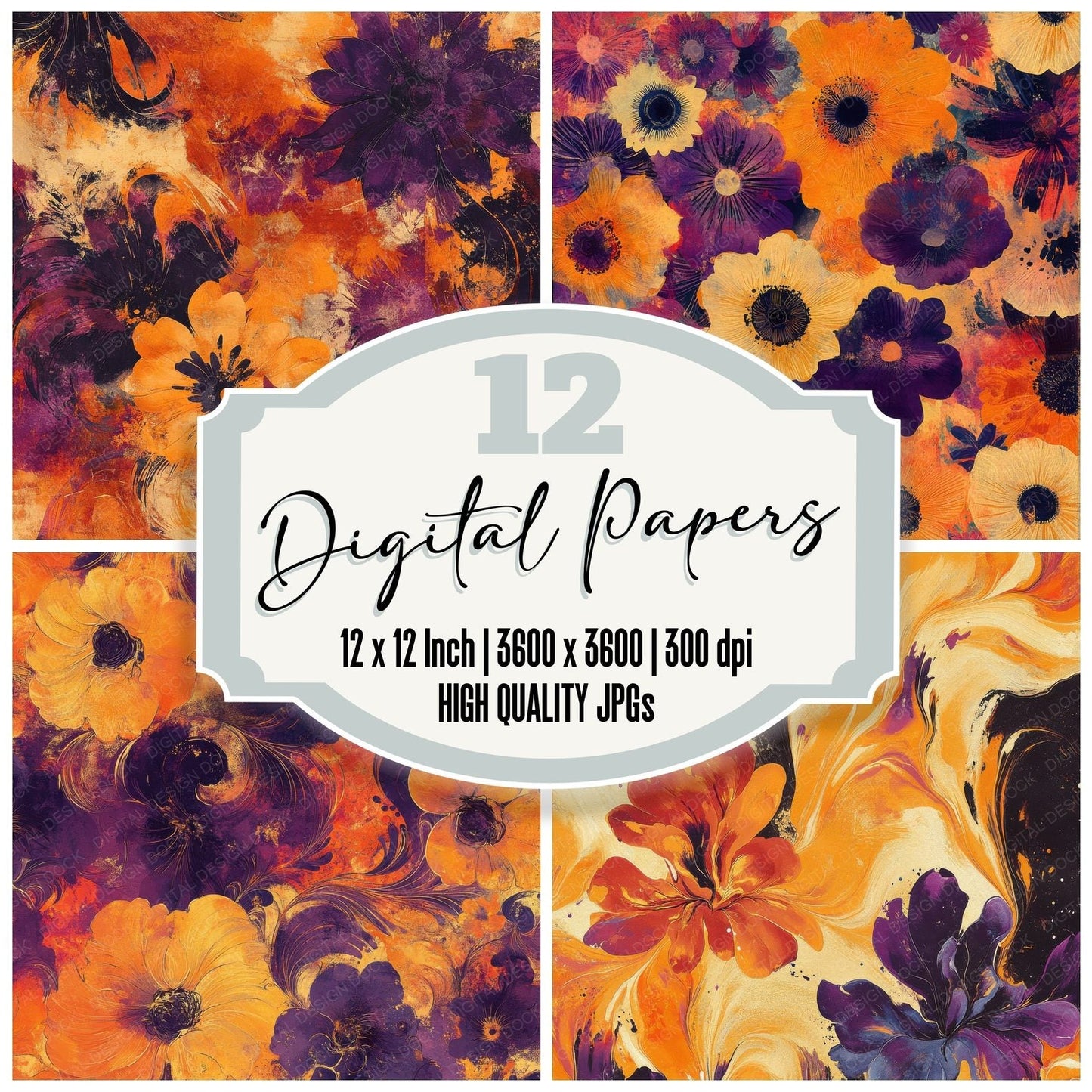 Psychedelic Smudge Florals Digital Paper Pack (DDD003091)