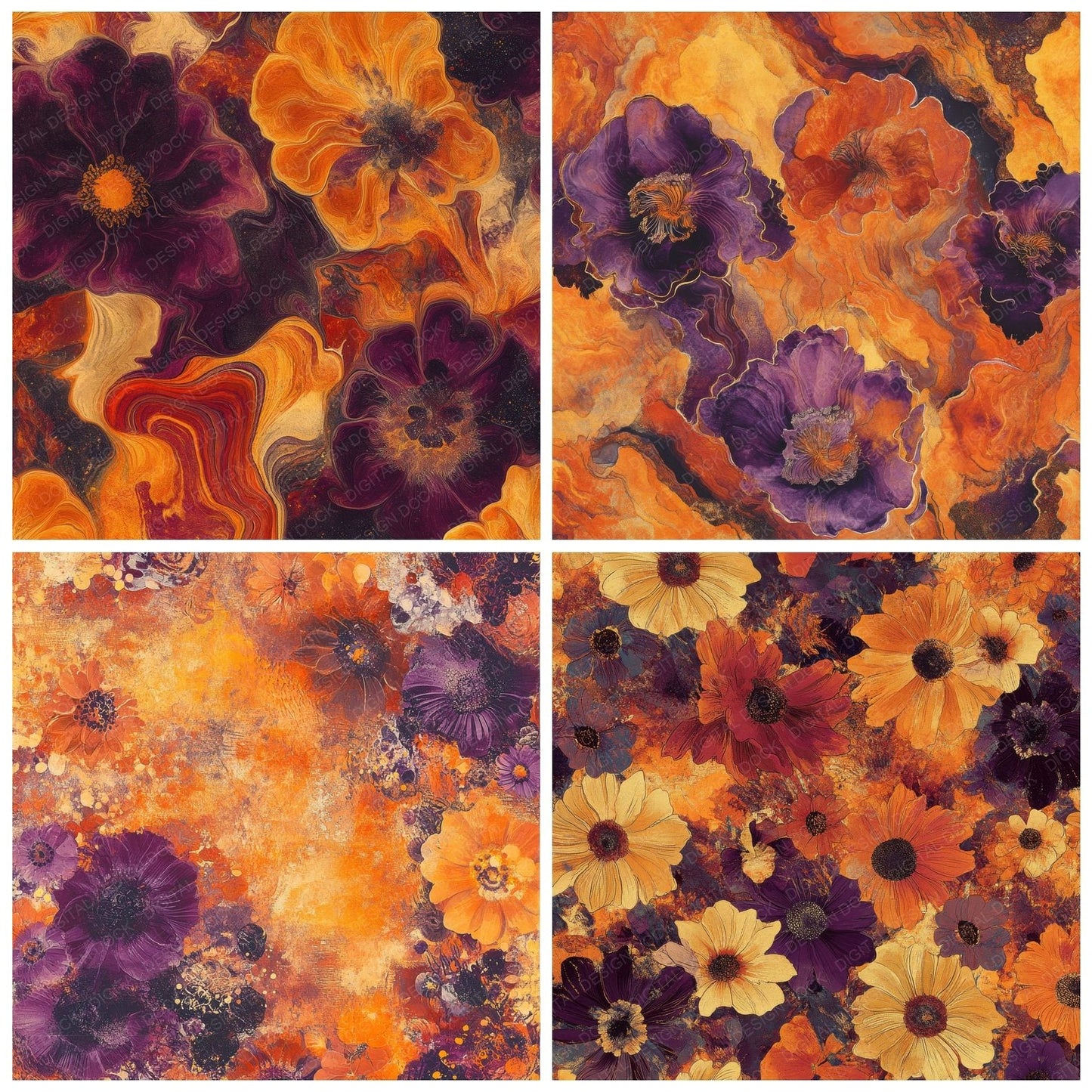 Psychedelic Smudge Florals Digital Paper Pack (DDD003091)