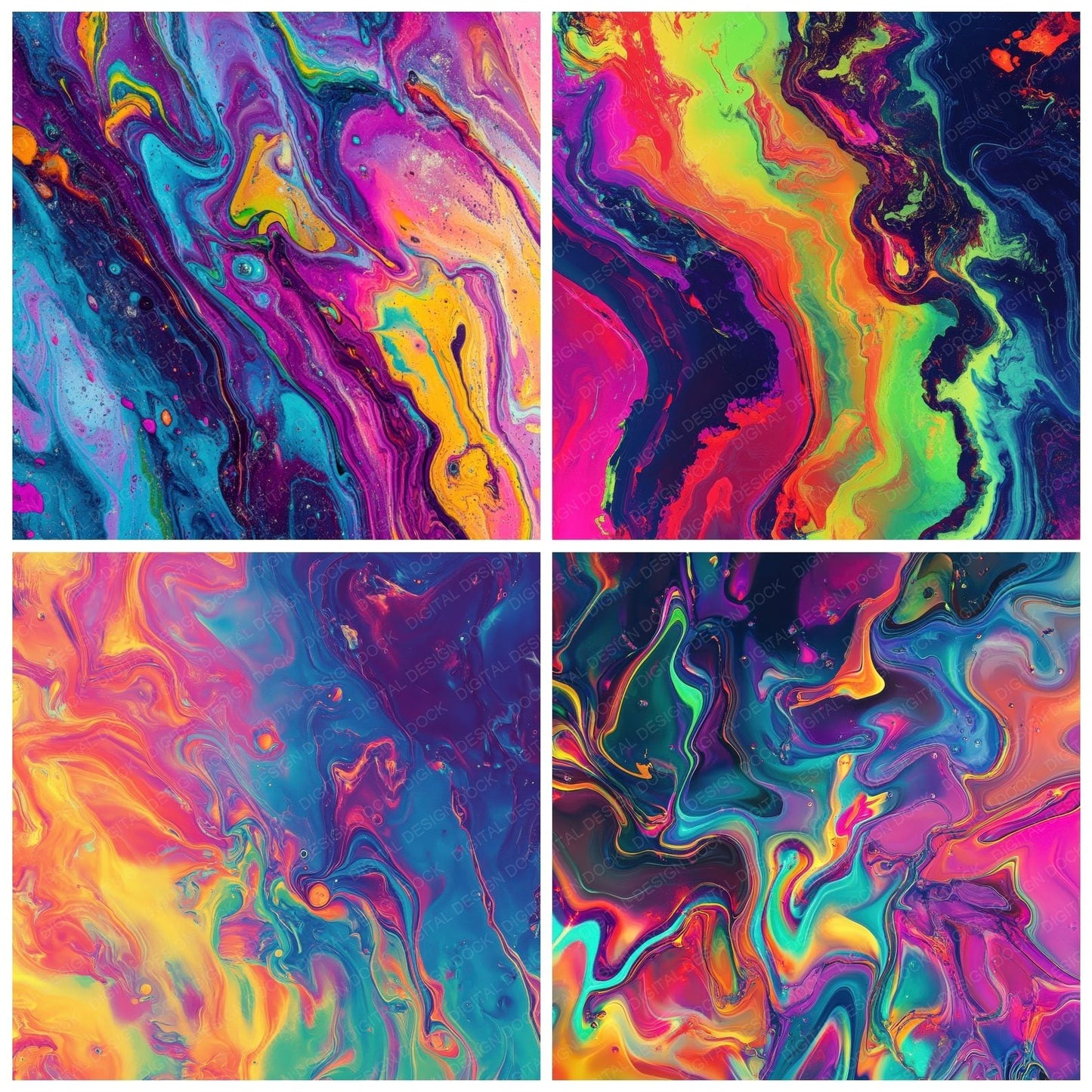 Psychedelic Swirls Rainbows Background Digital Paper Pack (DDD003094)